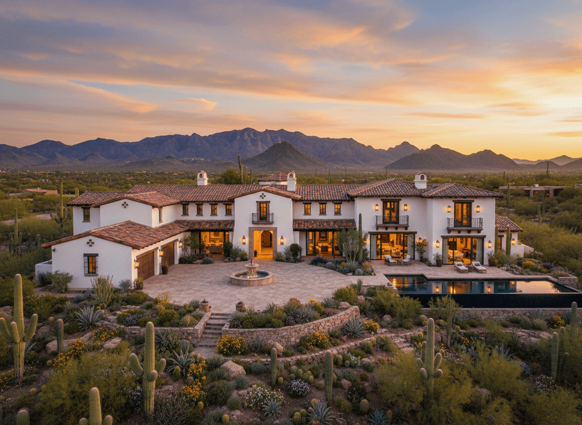 Luxury home with Spanish tile roof installation