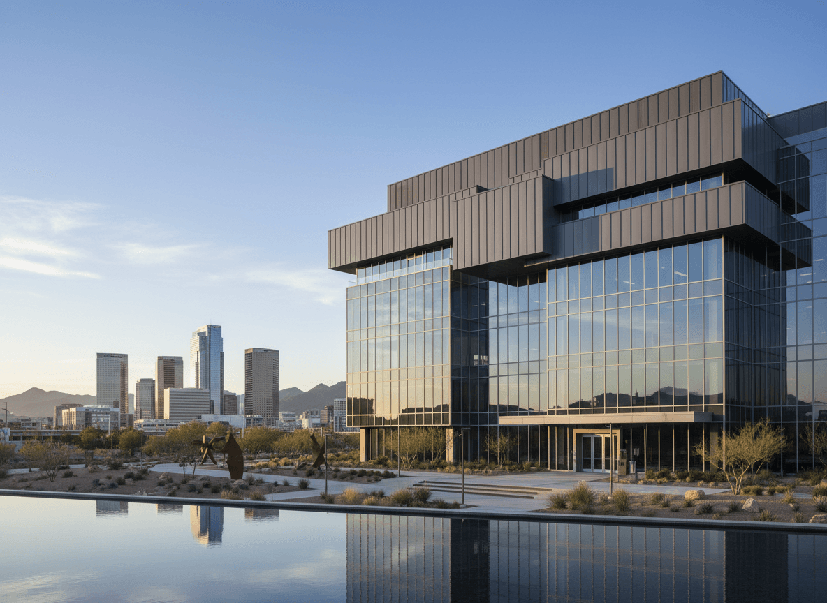 Modern office building with metal roof